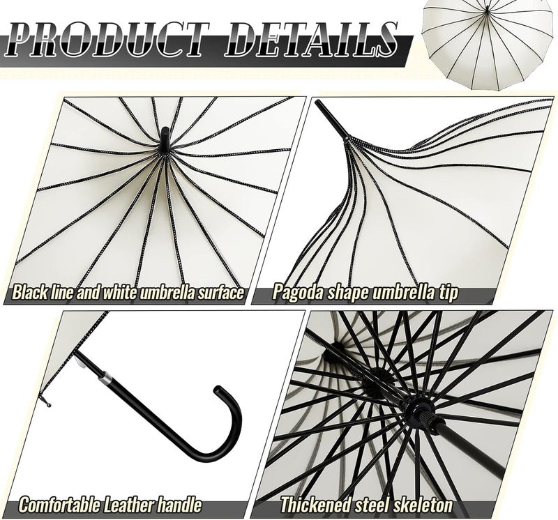 Queekay 2 Pcs Gothic Pagoda Umbrella 36" Large Retro Parasol for Rain or Sun, Wedding Umbrella, Vampire & Gothic Lover Gifts - Image 3